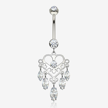 14 Karat White Gold Royal Chandelier Marquise Sparkle Belly Button Ring-Clear Gem